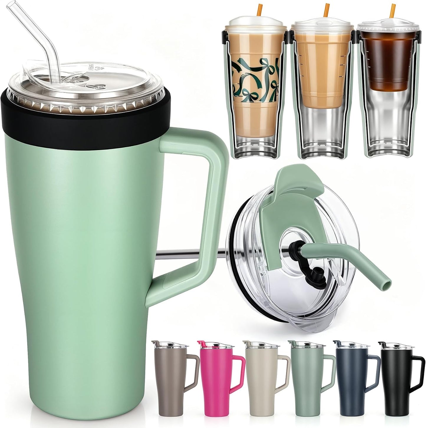 28 oz Iced Coffee Tumbler with Leak-Proof Lid – Stainless Steel Vacuum Insulated Travel Mug & Sleeve, Keeps Drinks Hot or Cold (Latte)