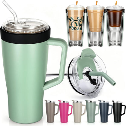 28 oz Iced Coffee Tumbler with Leak-Proof Lid – Stainless Steel Vacuum Insulated Travel Mug & Sleeve, Keeps Drinks Hot or Cold (Latte)