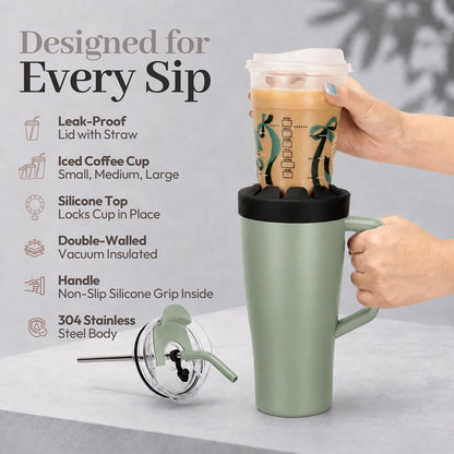 28 oz Iced Coffee Tumbler with Leak-Proof Lid – Stainless Steel Vacuum Insulated Travel Mug & Sleeve, Keeps Drinks Hot or Cold (Latte)