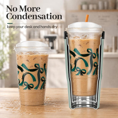 28 oz Iced Coffee Tumbler with Leak-Proof Lid – Stainless Steel Vacuum Insulated Travel Mug & Sleeve, Keeps Drinks Hot or Cold (Latte)