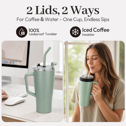 28 oz Iced Coffee Tumbler with Leak-Proof Lid – Stainless Steel Vacuum Insulated Travel Mug & Sleeve, Keeps Drinks Hot or Cold (Latte)