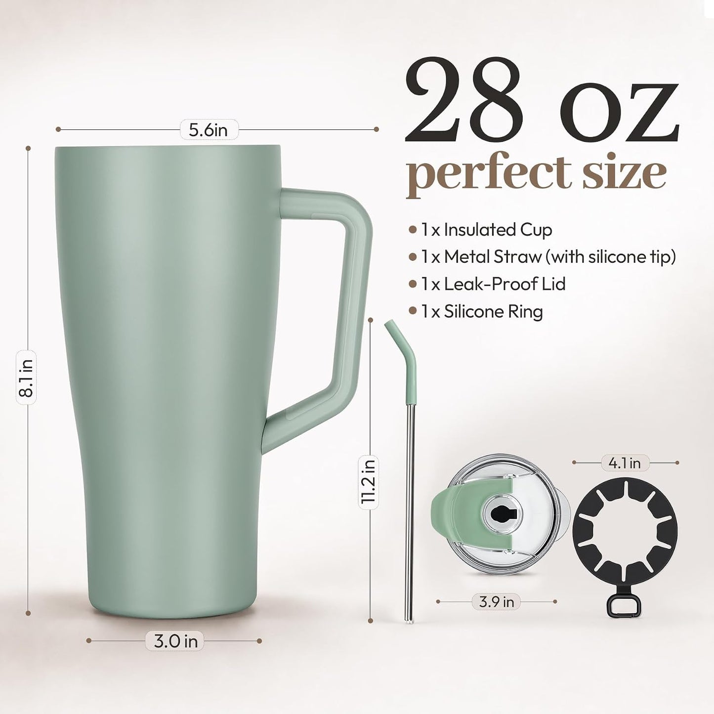 28 oz Iced Coffee Tumbler with Leak-Proof Lid – Stainless Steel Vacuum Insulated Travel Mug & Sleeve, Keeps Drinks Hot or Cold (Latte)