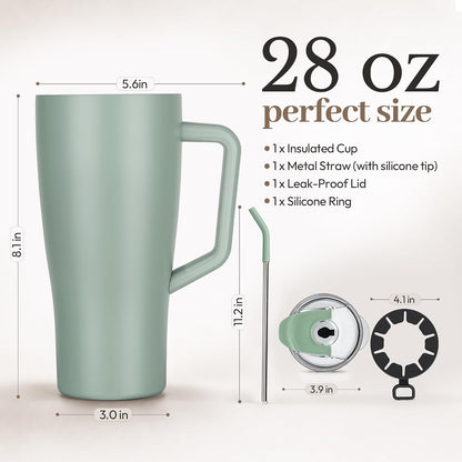 28 oz Iced Coffee Tumbler with Leak-Proof Lid – Stainless Steel Vacuum Insulated Travel Mug & Sleeve, Keeps Drinks Hot or Cold (Latte)