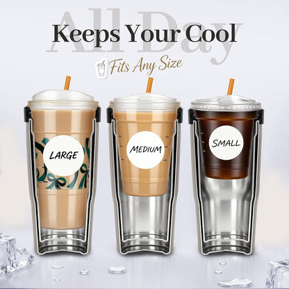 28 oz Iced Coffee Tumbler with Leak-Proof Lid – Stainless Steel Vacuum Insulated Travel Mug & Sleeve, Keeps Drinks Hot or Cold (Latte)