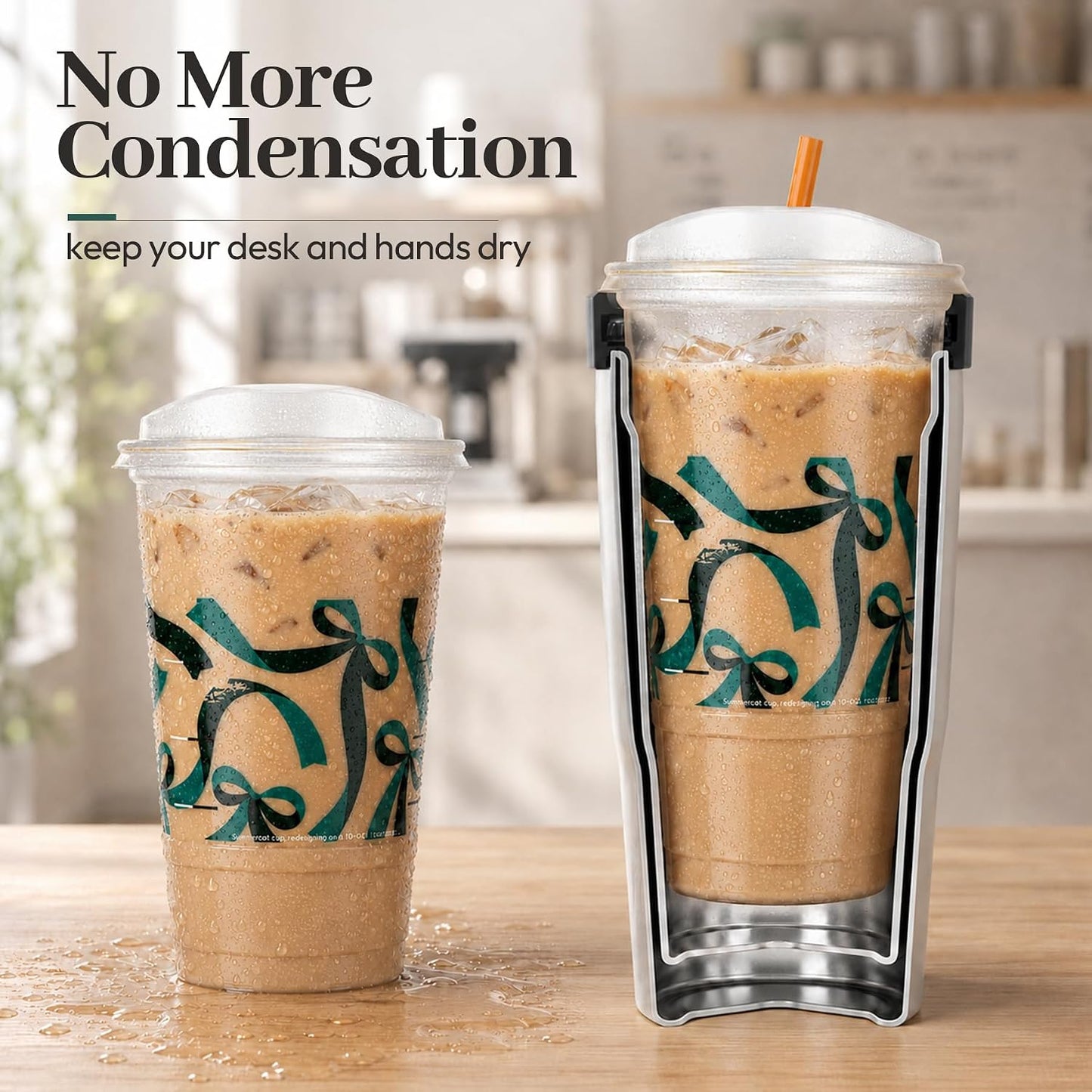 28 oz Iced Coffee Tumbler with Leak-Proof Lid – Stainless Steel Vacuum Insulated Travel Mug & Sleeve, Keeps Drinks Hot or Cold (Latte)