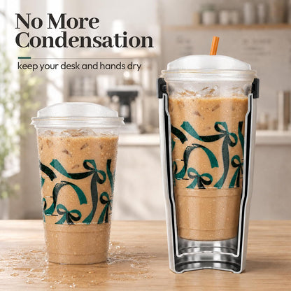 28 oz Iced Coffee Tumbler with Leak-Proof Lid – Stainless Steel Vacuum Insulated Travel Mug & Sleeve, Keeps Drinks Hot or Cold (Latte)