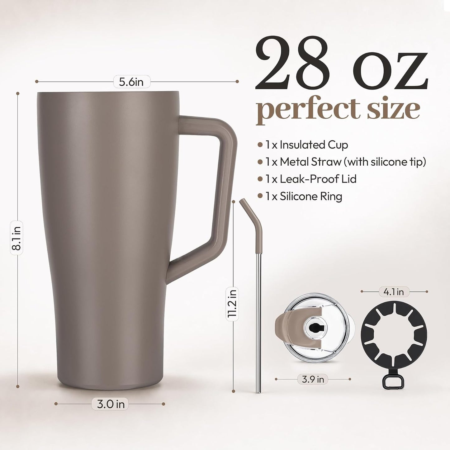 28 oz Iced Coffee Tumbler with Leak-Proof Lid – Stainless Steel Vacuum Insulated Travel Mug & Sleeve, Keeps Drinks Hot or Cold (Latte)