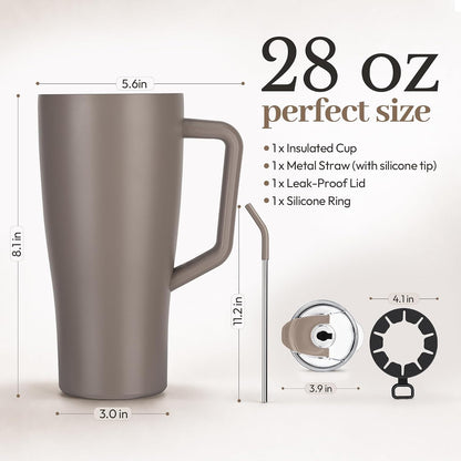 28 oz Iced Coffee Tumbler with Leak-Proof Lid – Stainless Steel Vacuum Insulated Travel Mug & Sleeve, Keeps Drinks Hot or Cold (Latte)