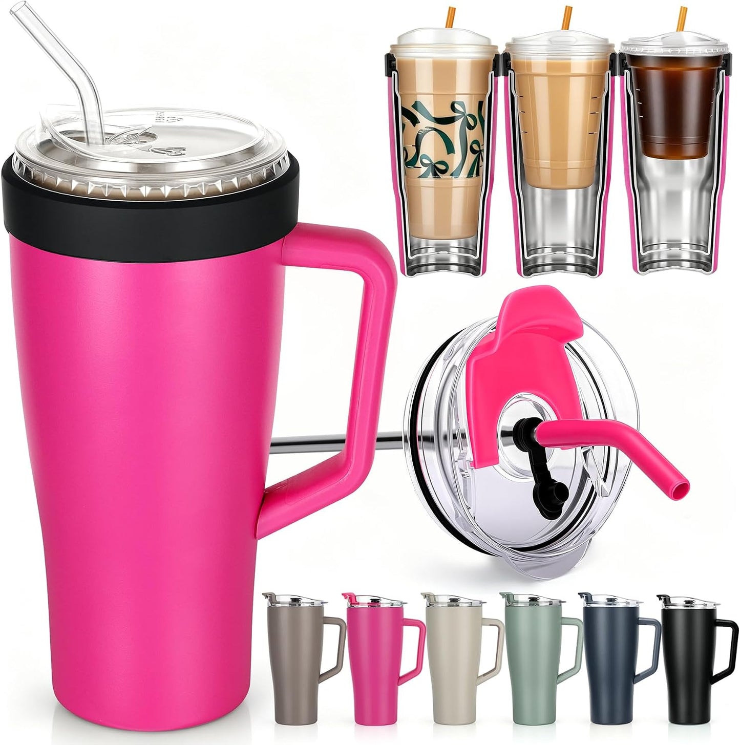 28 oz Iced Coffee Tumbler with Leak-Proof Lid – Stainless Steel Vacuum Insulated Travel Mug & Sleeve, Keeps Drinks Hot or Cold (Latte)