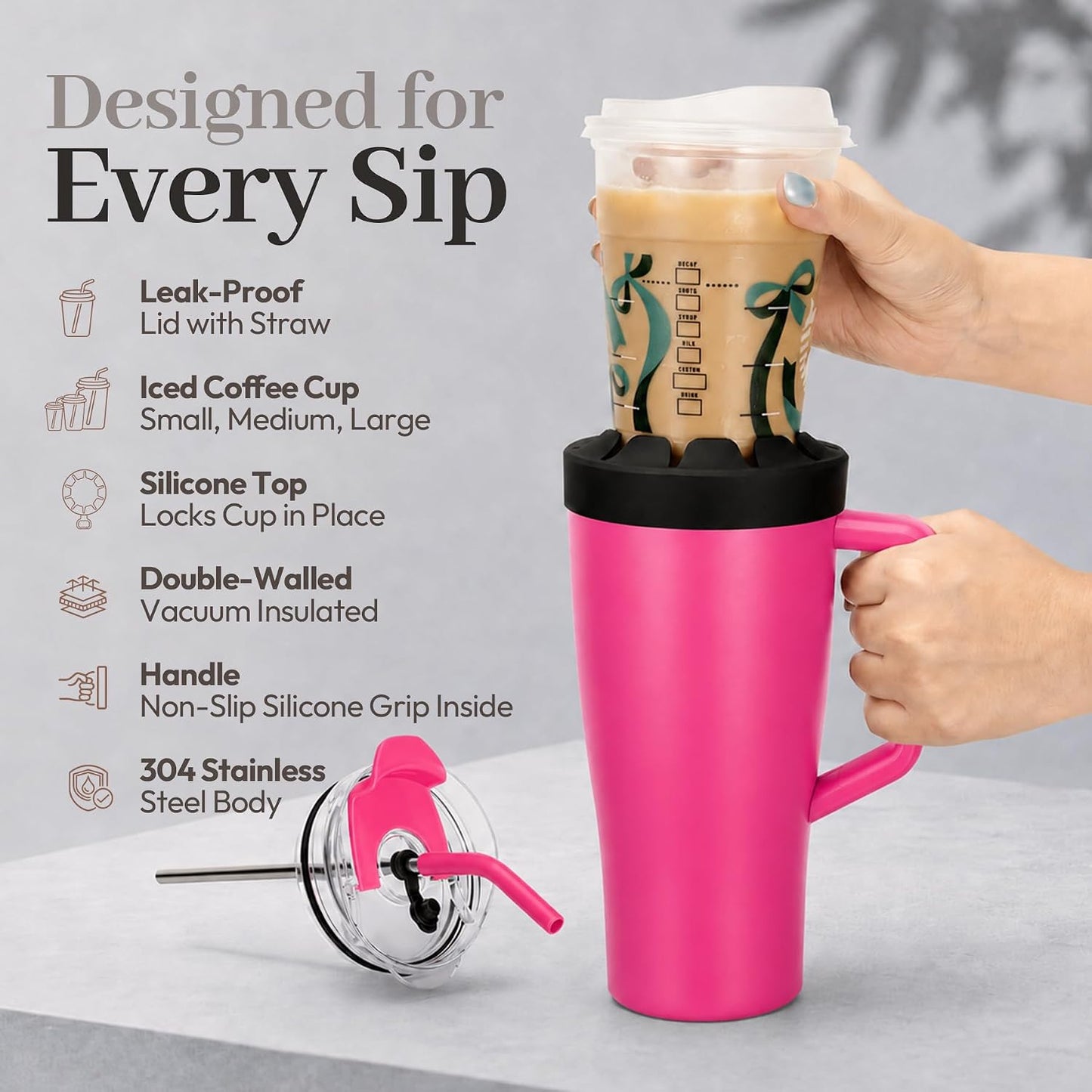 28 oz Iced Coffee Tumbler with Leak-Proof Lid – Stainless Steel Vacuum Insulated Travel Mug & Sleeve, Keeps Drinks Hot or Cold (Latte)