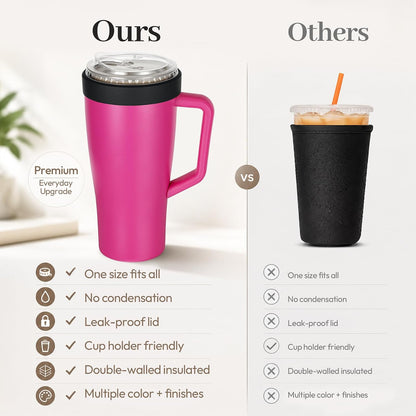 28 oz Iced Coffee Tumbler with Leak-Proof Lid – Stainless Steel Vacuum Insulated Travel Mug & Sleeve, Keeps Drinks Hot or Cold (Latte)