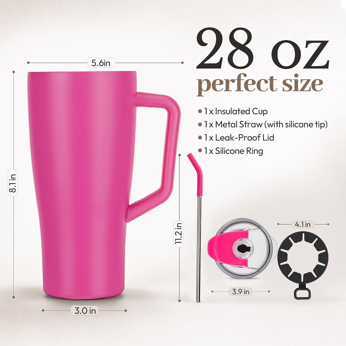 28 oz Iced Coffee Tumbler with Leak-Proof Lid – Stainless Steel Vacuum Insulated Travel Mug & Sleeve, Keeps Drinks Hot or Cold (Latte)