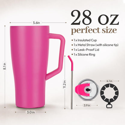 28 oz Iced Coffee Tumbler with Leak-Proof Lid – Stainless Steel Vacuum Insulated Travel Mug & Sleeve, Keeps Drinks Hot or Cold (Latte)