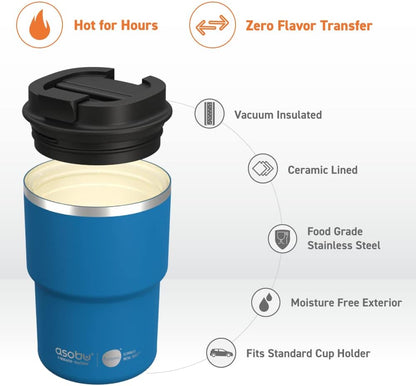 Ultimate Ceramic Travel Mug, 12oz Insulated Stainless Steel Coffee Cup with Handle & Splash-Resistant Lid, Ceramic Lined for Pure Taste, BPA-Free, Double-Wall Vacuum for Hot Drinks