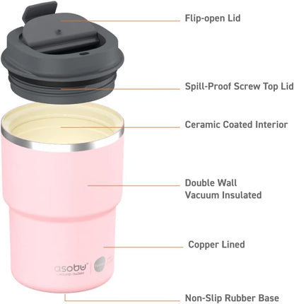 Ultimate Ceramic Travel Mug, 12oz Insulated Stainless Steel Coffee Cup with Handle & Splash-Resistant Lid, Ceramic Lined for Pure Taste, BPA-Free, Double-Wall Vacuum for Hot Drinks
