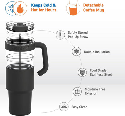Ultimate Ceramic Travel Mug, 12oz Insulated Stainless Steel Coffee Cup with Handle & Splash-Resistant Lid, Ceramic Lined for Pure Taste, BPA-Free, Double-Wall Vacuum for Hot Drinks