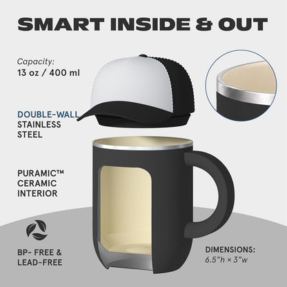 Ultimate Ceramic Travel Mug, 12oz Insulated Stainless Steel Coffee Cup with Handle & Splash-Resistant Lid, Ceramic Lined for Pure Taste, BPA-Free, Double-Wall Vacuum for Hot Drinks