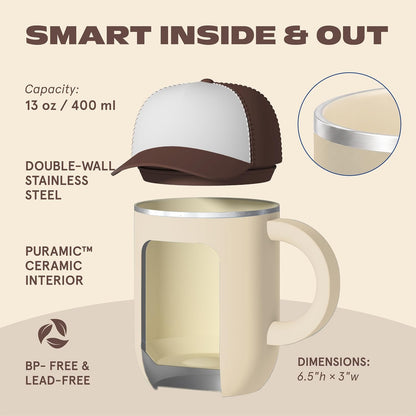 Ultimate Ceramic Travel Mug, 12oz Insulated Stainless Steel Coffee Cup with Handle & Splash-Resistant Lid, Ceramic Lined for Pure Taste, BPA-Free, Double-Wall Vacuum for Hot Drinks