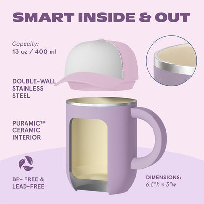 Ultimate Ceramic Travel Mug, 12oz Insulated Stainless Steel Coffee Cup with Handle & Splash-Resistant Lid, Ceramic Lined for Pure Taste, BPA-Free, Double-Wall Vacuum for Hot Drinks