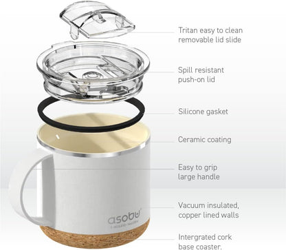 Ultimate Ceramic Travel Mug, 12oz Insulated Stainless Steel Coffee Cup with Handle & Splash-Resistant Lid, Ceramic Lined for Pure Taste, BPA-Free, Double-Wall Vacuum for Hot Drinks