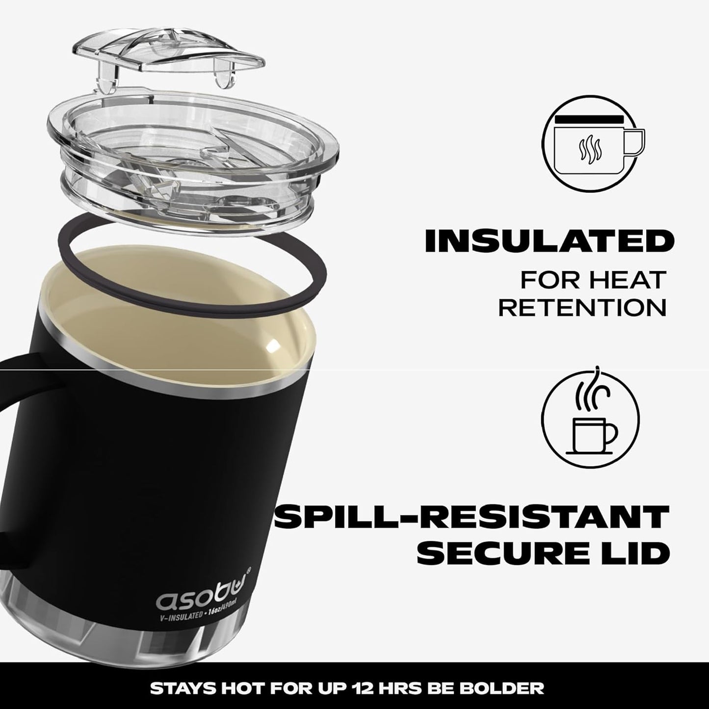 Ultimate Ceramic Travel Mug, 12oz Insulated Stainless Steel Coffee Cup with Handle & Splash-Resistant Lid, Ceramic Lined for Pure Taste, BPA-Free, Double-Wall Vacuum for Hot Drinks