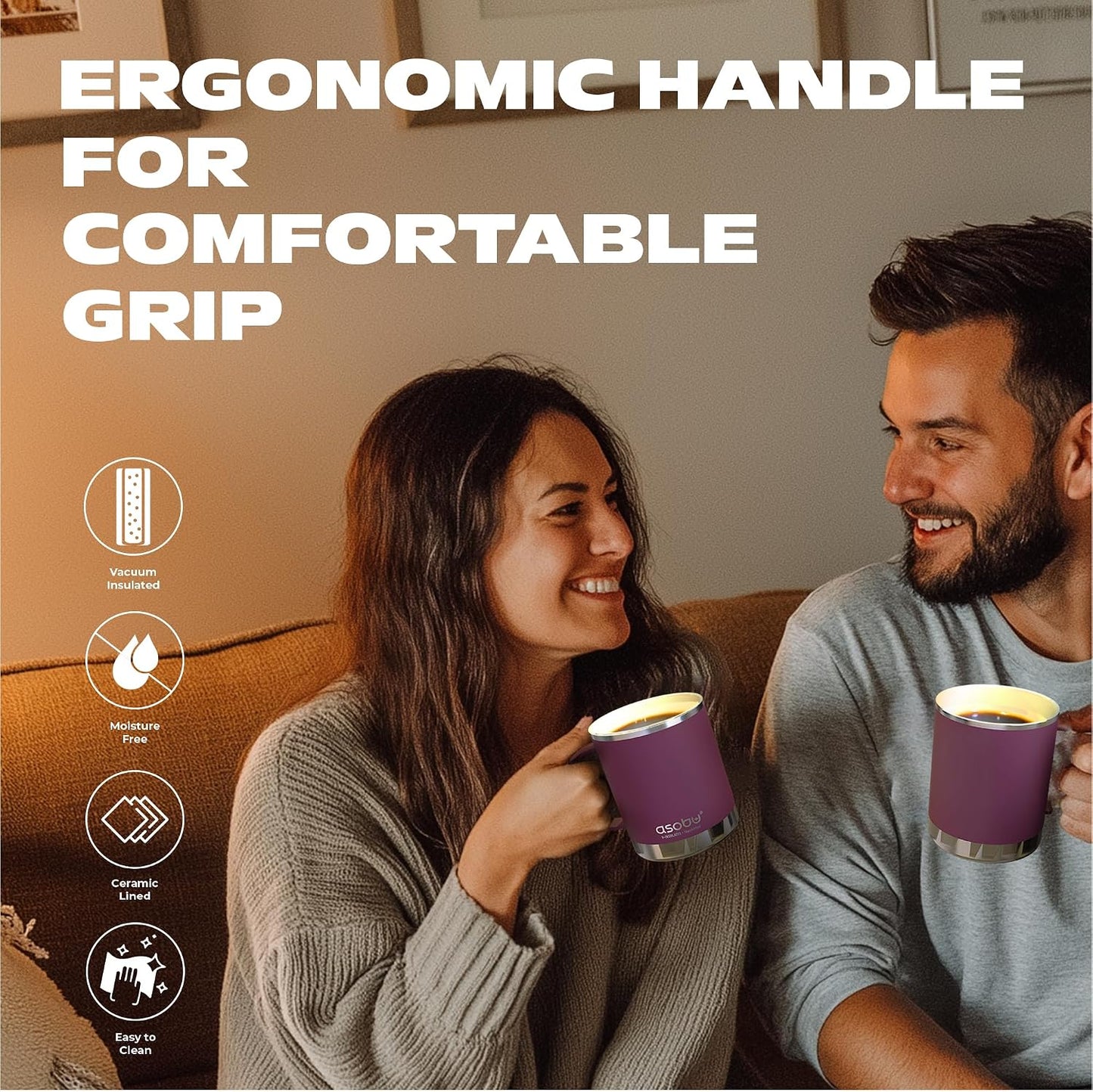 Ultimate Ceramic Travel Mug, 12oz Insulated Stainless Steel Coffee Cup with Handle & Splash-Resistant Lid, Ceramic Lined for Pure Taste, BPA-Free, Double-Wall Vacuum for Hot Drinks