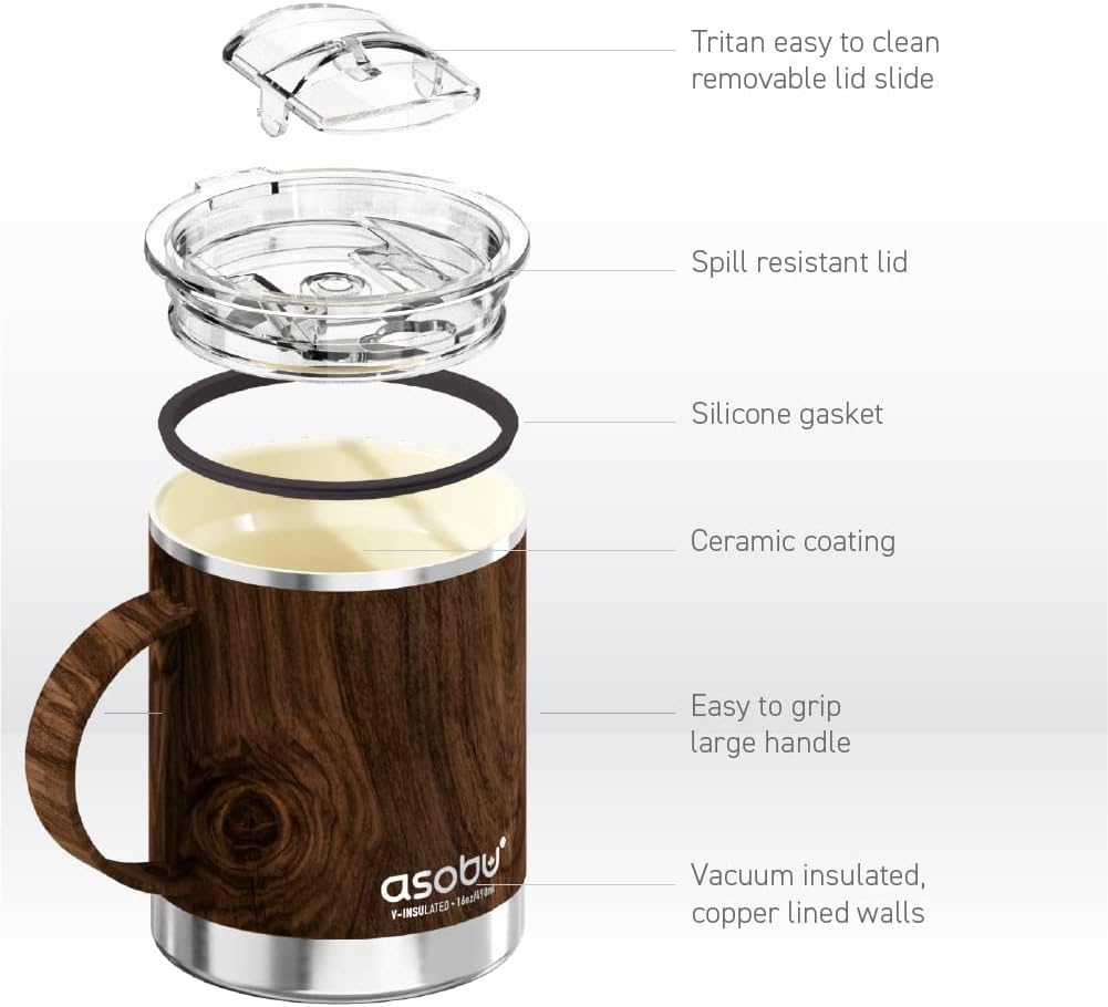 Ultimate Ceramic Travel Mug, 12oz Insulated Stainless Steel Coffee Cup with Handle & Splash-Resistant Lid, Ceramic Lined for Pure Taste, BPA-Free, Double-Wall Vacuum for Hot Drinks