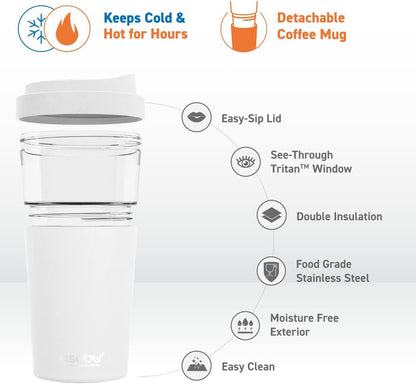 Ultimate Ceramic Travel Mug, 12oz Insulated Stainless Steel Coffee Cup with Handle & Splash-Resistant Lid, Ceramic Lined for Pure Taste, BPA-Free, Double-Wall Vacuum for Hot Drinks