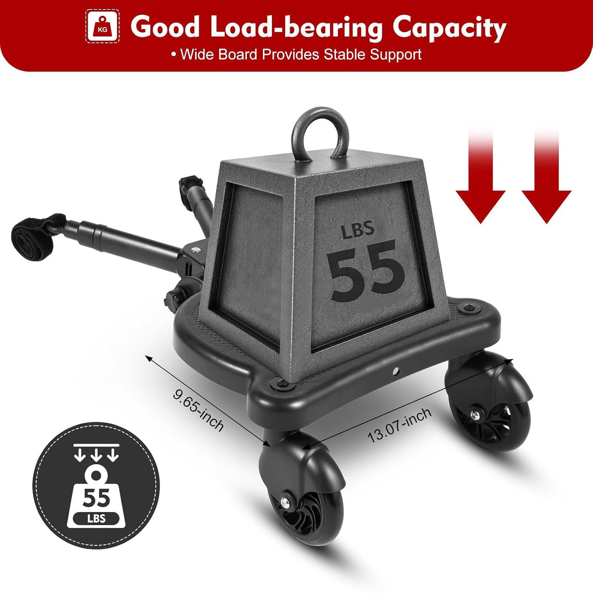Universal Stroller Board Riding Attachment with Seat, 2-in-1 Stroller Ride-On Board for Toddler, Removable Seat, Adjustable for Most Strollers