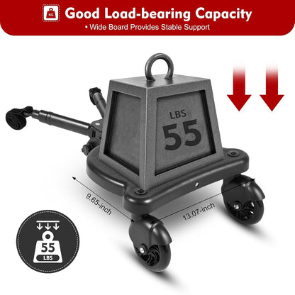 Universal Stroller Board Riding Attachment with Seat, 2-in-1 Stroller Ride-On Board for Toddler, Removable Seat, Adjustable for Most Strollers