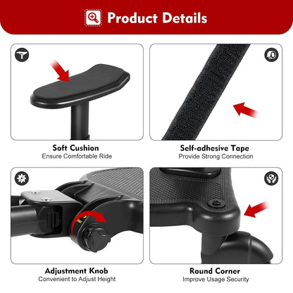 Universal Stroller Board Riding Attachment with Seat, 2-in-1 Stroller Ride-On Board for Toddler, Removable Seat, Adjustable for Most Strollers