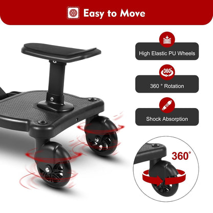 Universal Stroller Board Riding Attachment with Seat, 2-in-1 Stroller Ride-On Board for Toddler, Removable Seat, Adjustable for Most Strollers