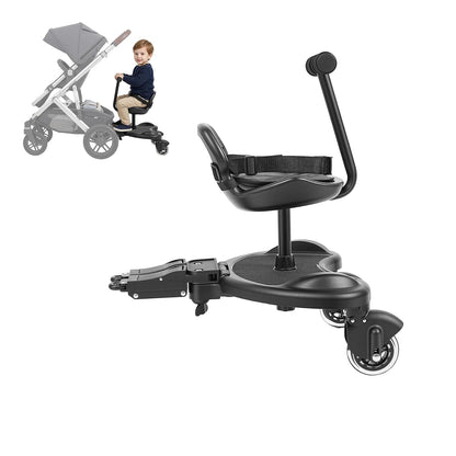Universal Stroller Board Riding Attachment with Seat, 2-in-1 Stroller Ride-On Board for Toddler, Removable Seat, Adjustable for Most Strollers