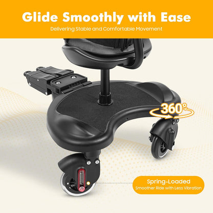 Universal Stroller Board Riding Attachment with Seat, 2-in-1 Stroller Ride-On Board for Toddler, Removable Seat, Adjustable for Most Strollers