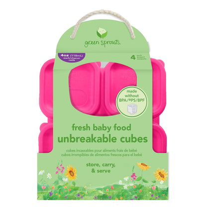 Fresh Baby Food Unbreakable Cubes (4oz/4pk) | Store, carry, & serve homemade baby food | Lid provides leak-proof seal, Made from safer plastic, Embossed with measurements