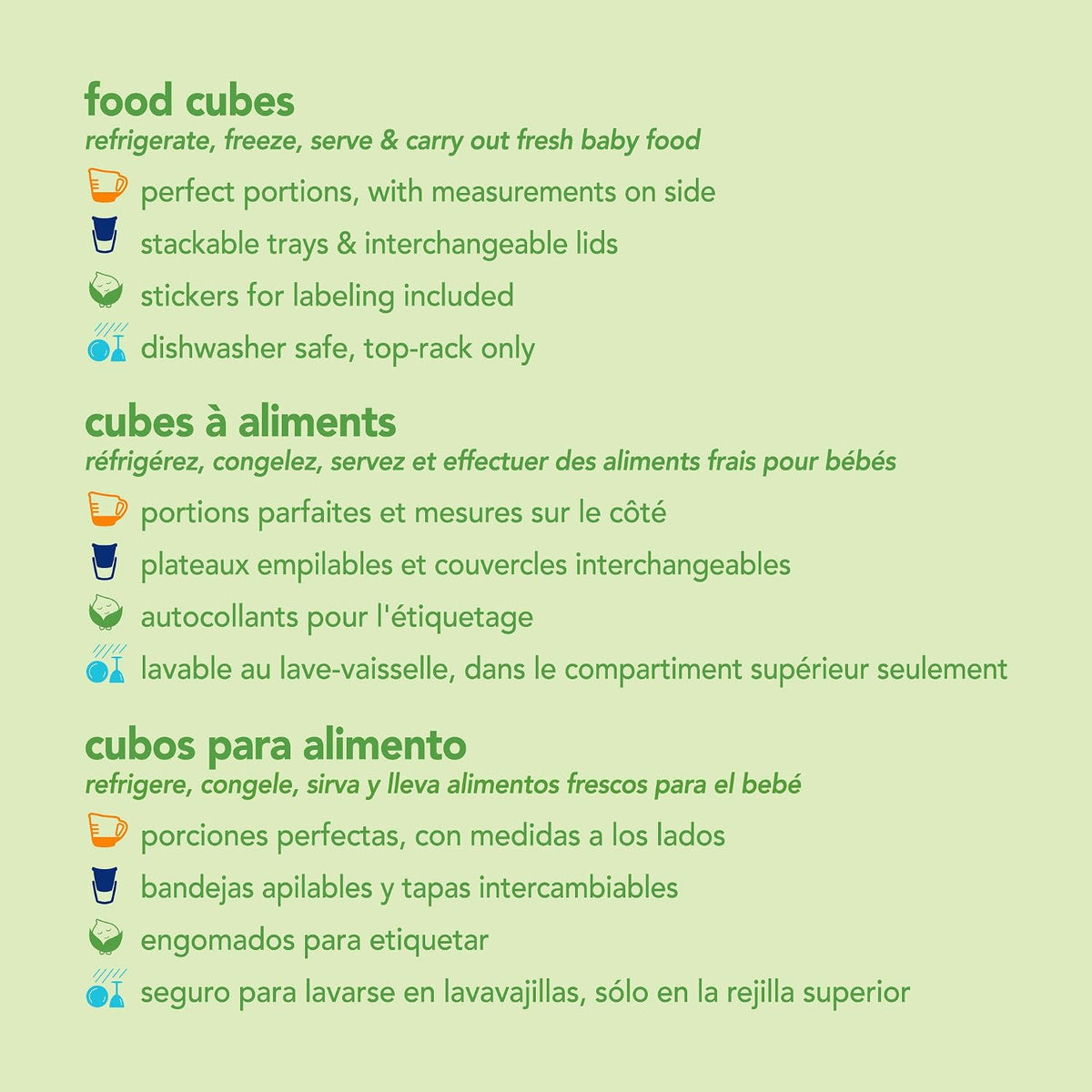 Fresh Baby Food Unbreakable Cubes (4oz/4pk) | Store, carry, & serve homemade baby food | Lid provides leak-proof seal, Made from safer plastic, Embossed with measurements