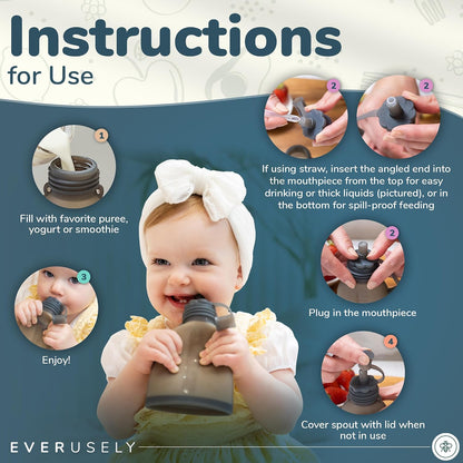 Reusable Baby Food Pouches for Toddlers, 2 Pack, 6 oz, Green, BPA-Free