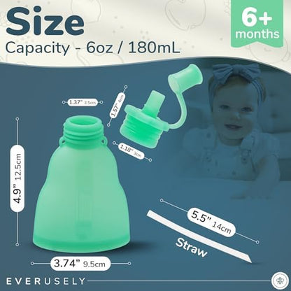 Reusable Baby Food Pouches for Toddlers, 2 Pack, 6 oz, Green, BPA-Free