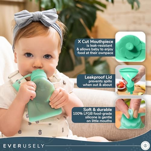 Reusable Baby Food Pouches for Toddlers, 2 Pack, 6 oz, Green, BPA-Free