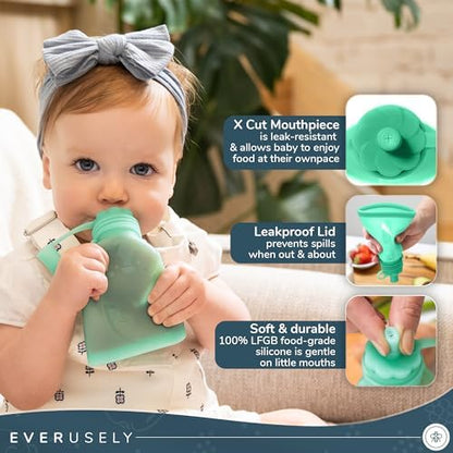 Reusable Baby Food Pouches for Toddlers, 2 Pack, 6 oz, Green, BPA-Free