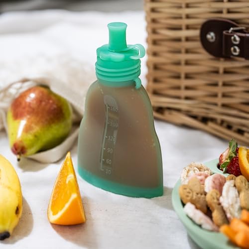 Reusable Baby Food Pouches for Toddlers, 2 Pack, 6 oz, Green, BPA-Free