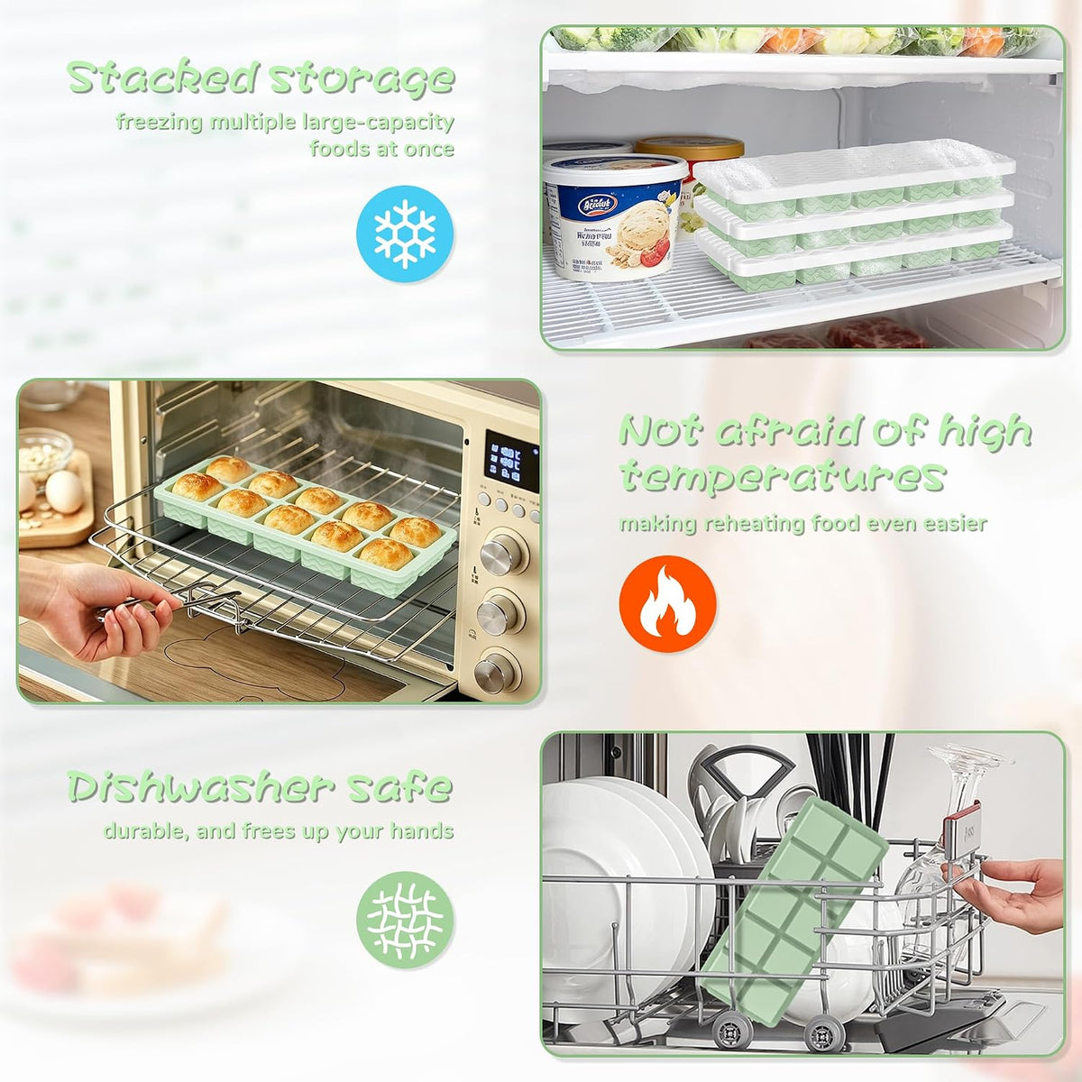 3-Pack Silicone Freezer Trays with Lid, Soup Freezer Container Molds