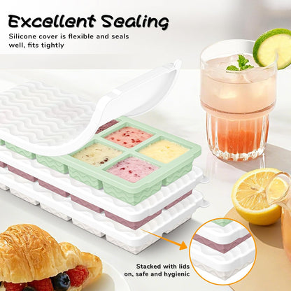 3-Pack Silicone Freezer Trays with Lid, Soup Freezer Container Molds