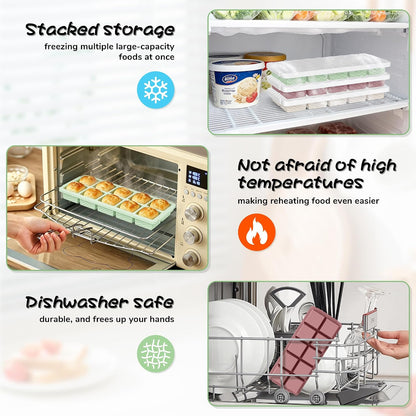3-Pack Silicone Freezer Trays with Lid, Soup Freezer Container Molds