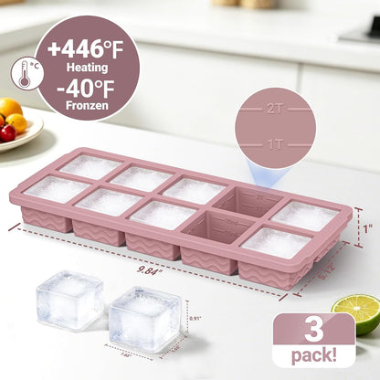 3-Pack Silicone Freezer Trays with Lid, Soup Freezer Container Molds