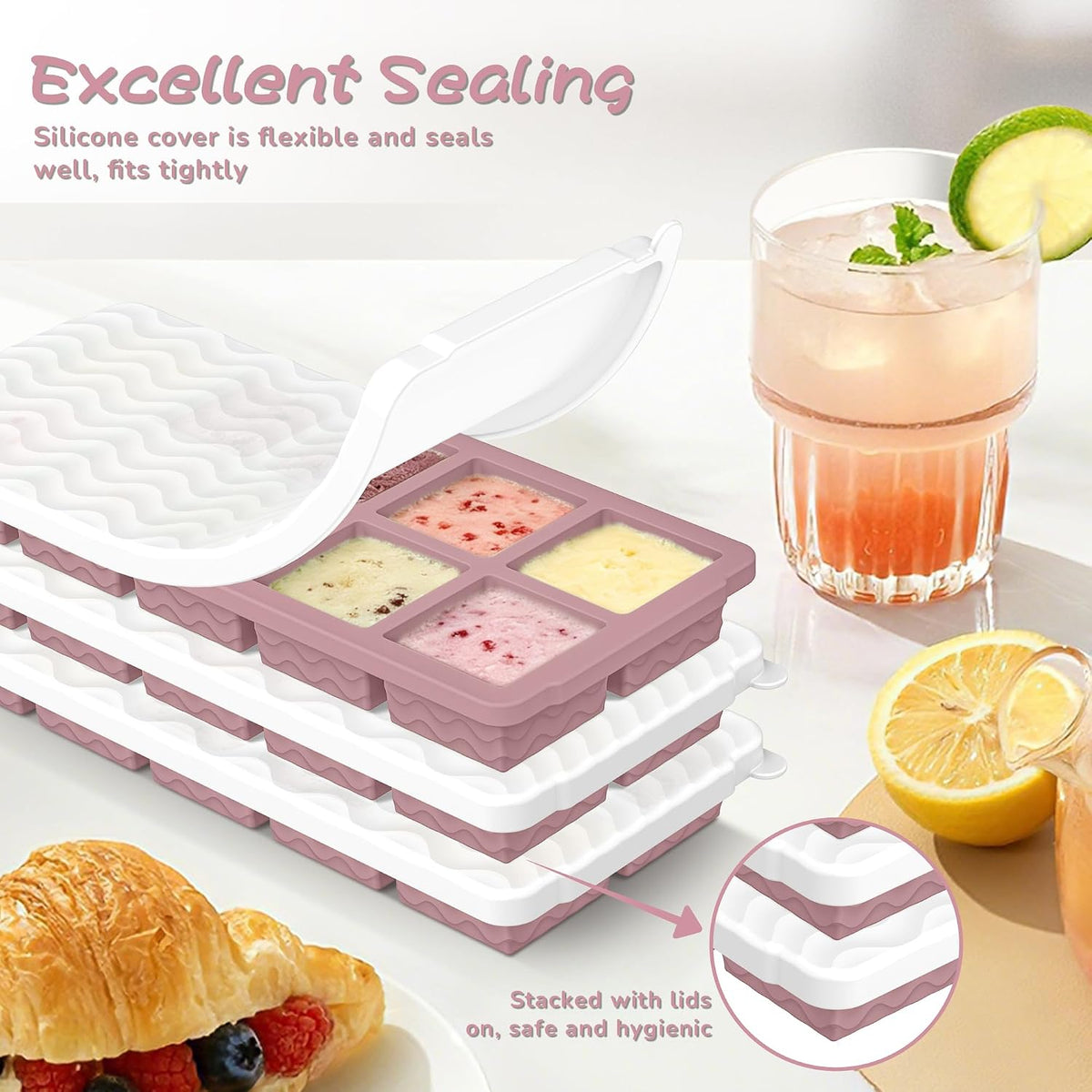 3-Pack Silicone Freezer Trays with Lid, Soup Freezer Container Molds