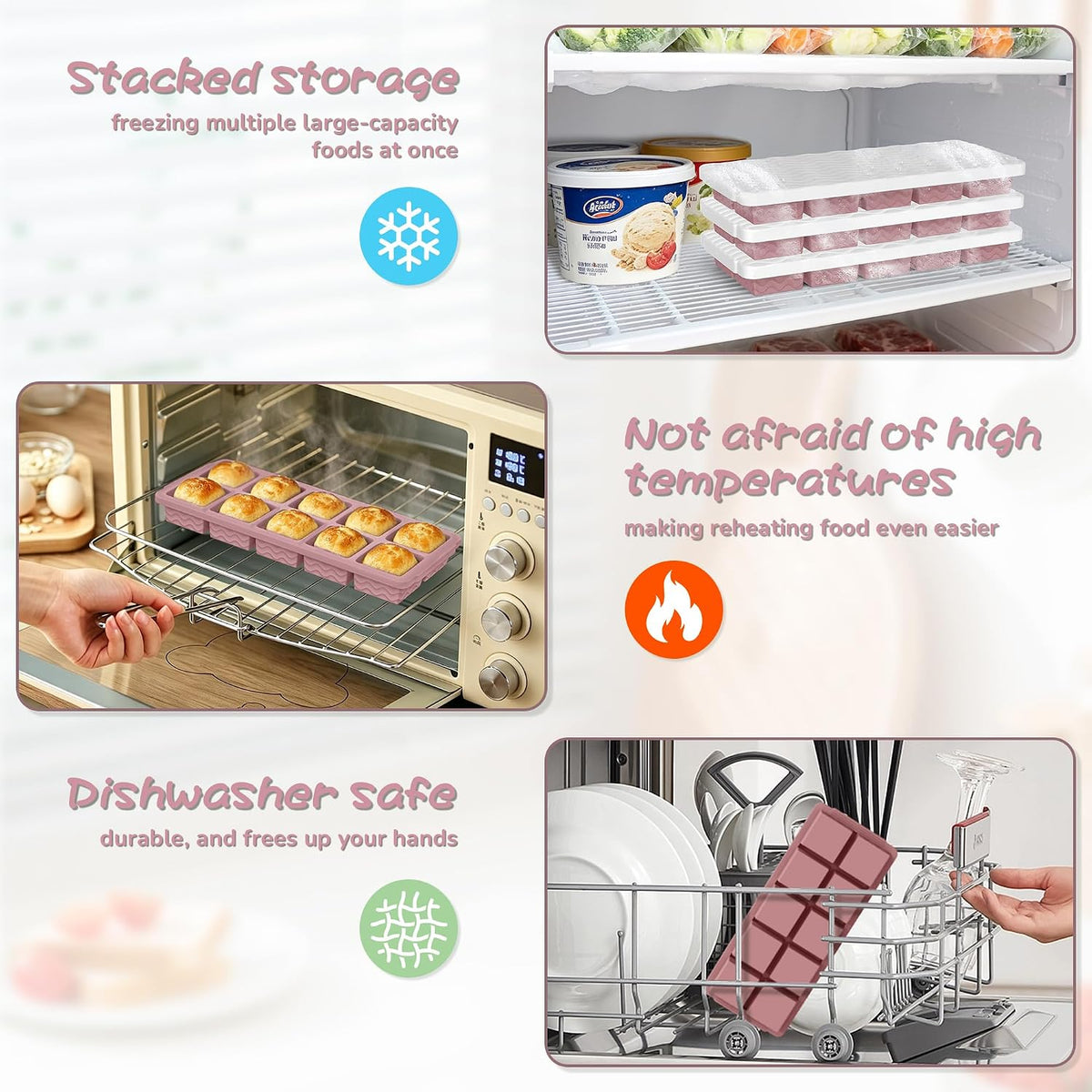 3-Pack Silicone Freezer Trays with Lid, Soup Freezer Container Molds