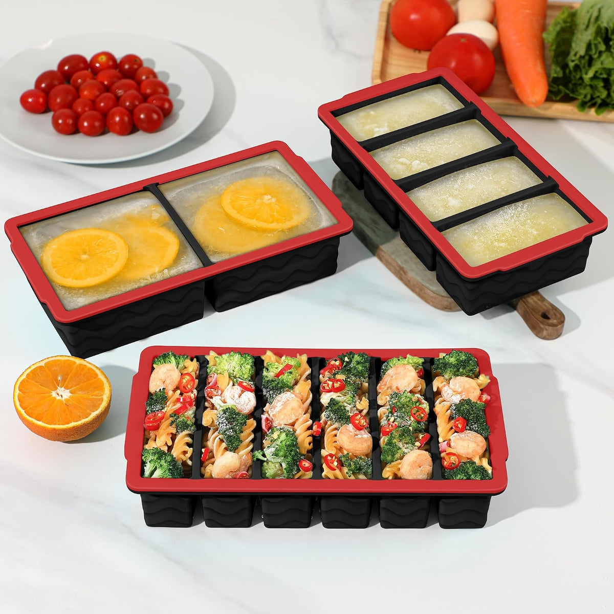 3-Pack Silicone Freezer Trays with Lid, Soup Freezer Container Molds