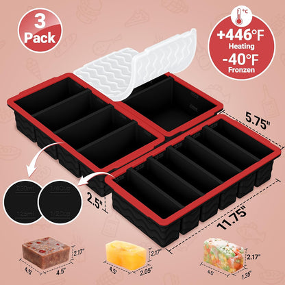 3-Pack Silicone Freezer Trays with Lid, Soup Freezer Container Molds