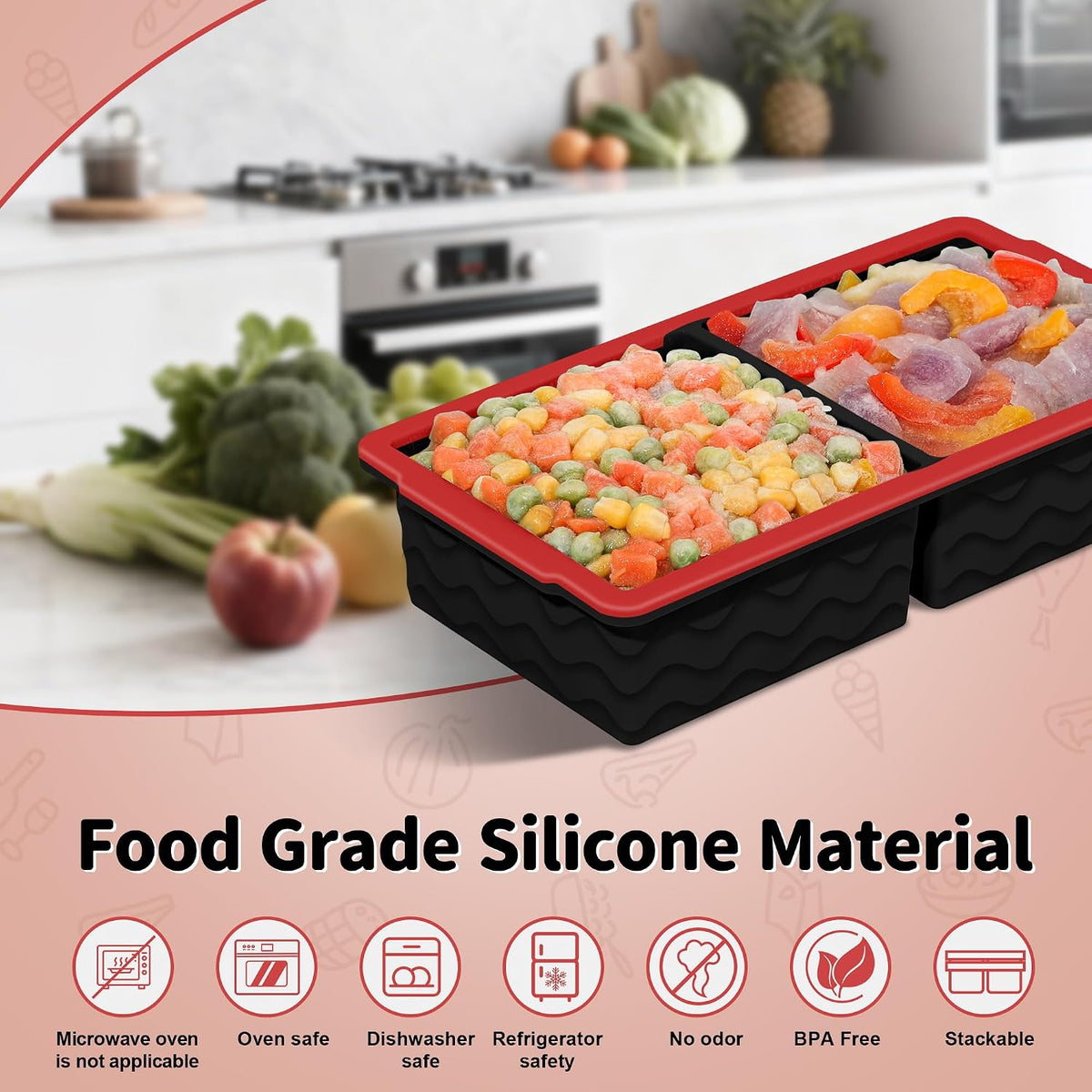 3-Pack Silicone Freezer Trays with Lid, Soup Freezer Container Molds